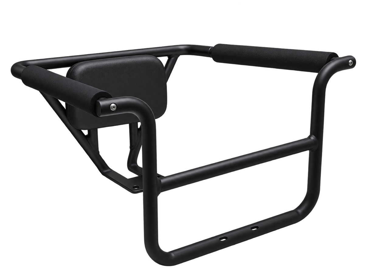 AIMA Big Sur U child carrier kit with black handrails, padded backrest and seat cushion for an electric bike.