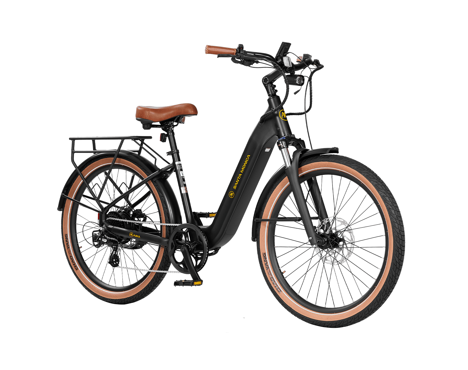 santa monica electric bicycles Aima 34T BRAKES Tektro E350 Hydraulic Disc Brakes ROTOR 203 mm CHAIN 130 Link AIMA Santa Monica E-Bike, White,