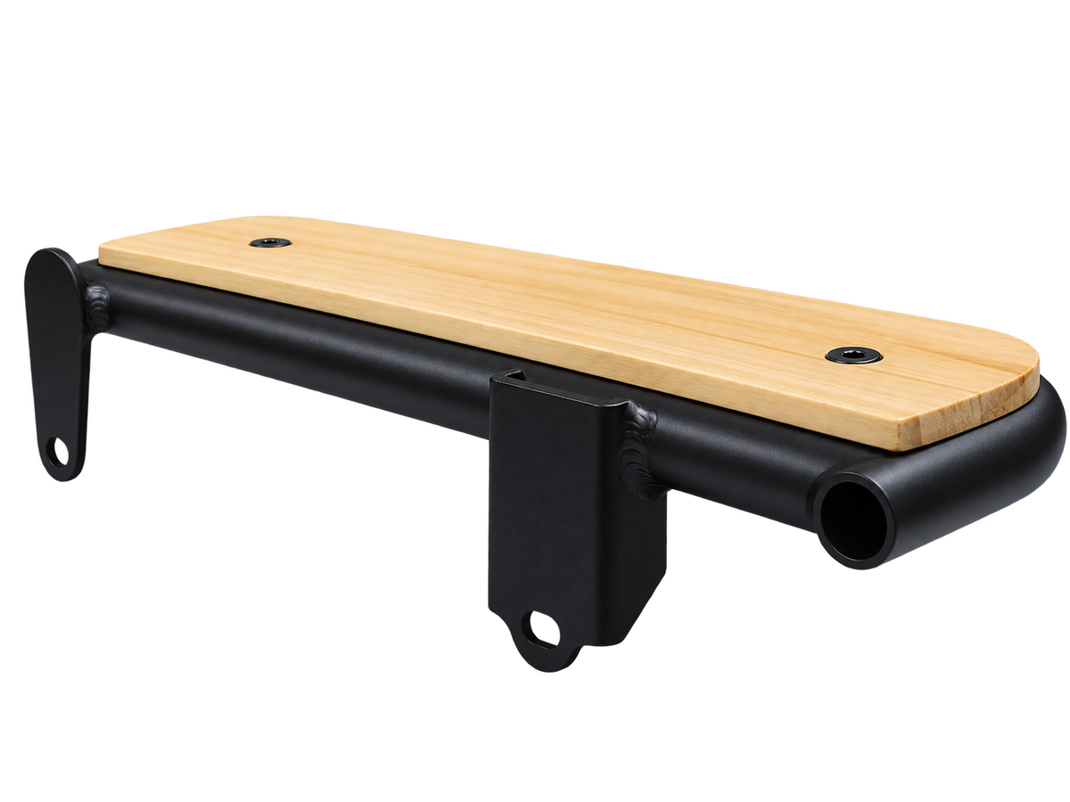 AIMA Big Sur U bamboo foot peg accessory featuring a natural bamboo footrest platform and black metal mounting bracket.