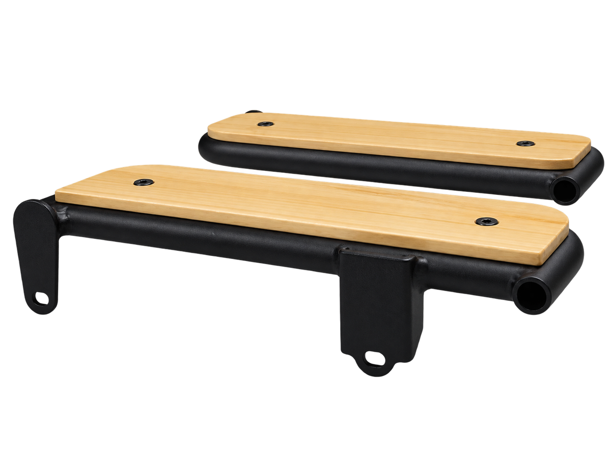 AIMA Big Sur U bamboo foot peg accessory featuring a natural bamboo footrest platform and black metal mounting bracket.