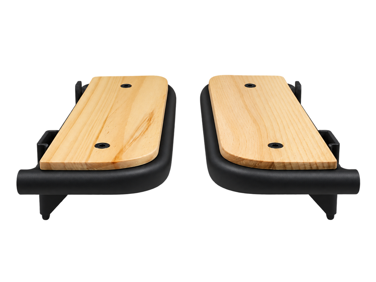 AIMA Big Sur U bamboo foot peg accessory featuring a natural bamboo footrest platform and black metal mounting bracket.